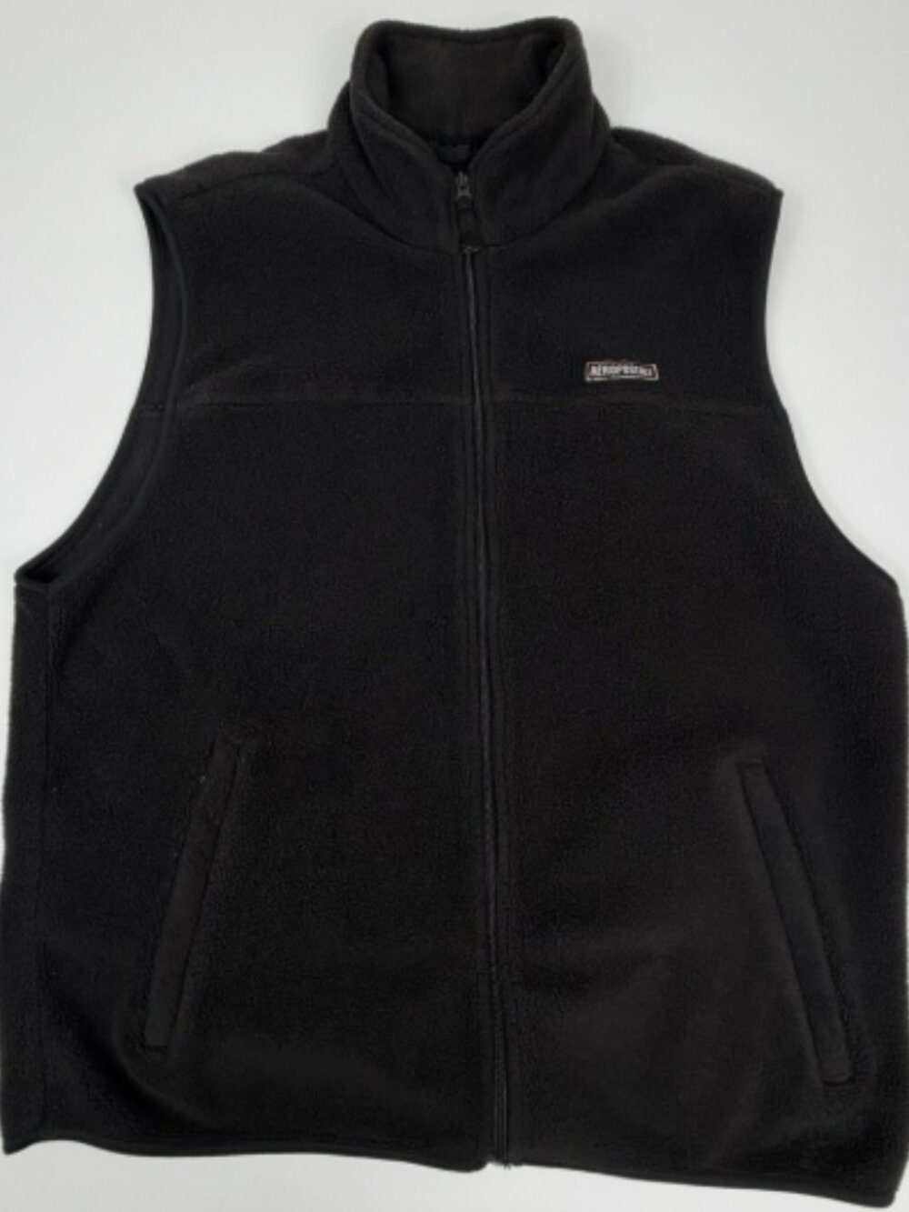 Aeropostale Vintage Fleece Vest Men's Large Black Full Zip Sleeveless Jacket